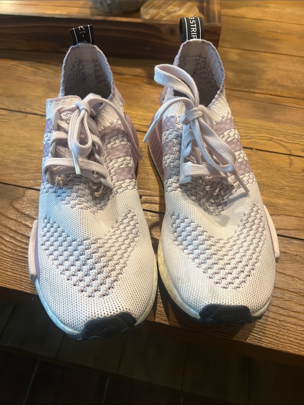 adidas Women’s Knit Lace-Up Athletic Sneakers in Light Pink and White
